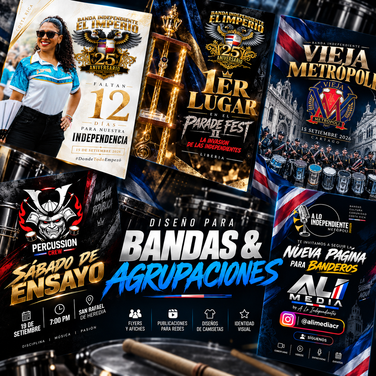Diseños gráficos realizados por DM Visual para bandas y agrupaciones