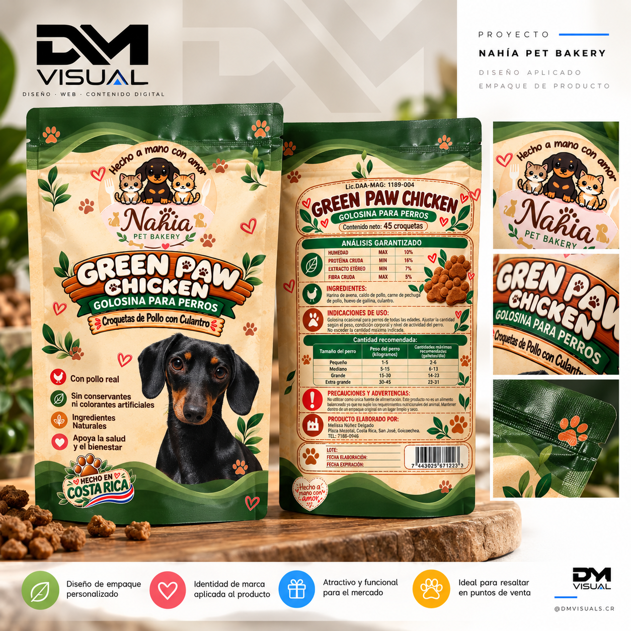 Diseño gráfico de empaque para Nahia's Crunchy Paws
